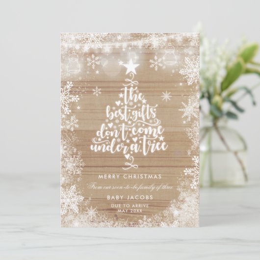 Zwangerschapsaankondiging Kerst Kaart Rustiek Lijs (Staand voorkant)