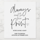 Zwangerschapsaankondiging Lees altijd de fijne afd Wijn Etiket (Enkel label)