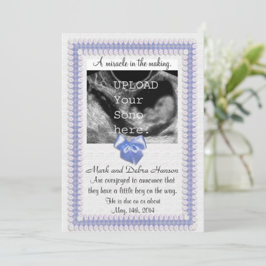 Zwangerschapsaankondiging met echografie foto aankondiging (Staand voorkant)