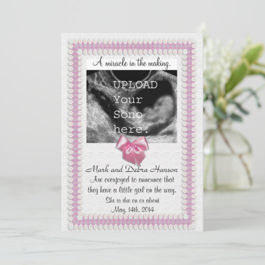 Zwangerschapsaankondiging met echogram foto aankondiging (Staand voorkant)