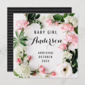 Zwangerschapsaankondiging - Pink Floral Wreath Bedankkaart (Voorkant / Achterkant)