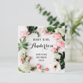 Zwangerschapsaankondiging - Pink Floral Wreath Bedankkaart (Staand voorkant)