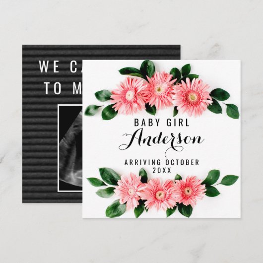 Zwangerschapsaankondiging - Pink Gerbera Daisy Bedankkaart (Voorkant / Achterkant)