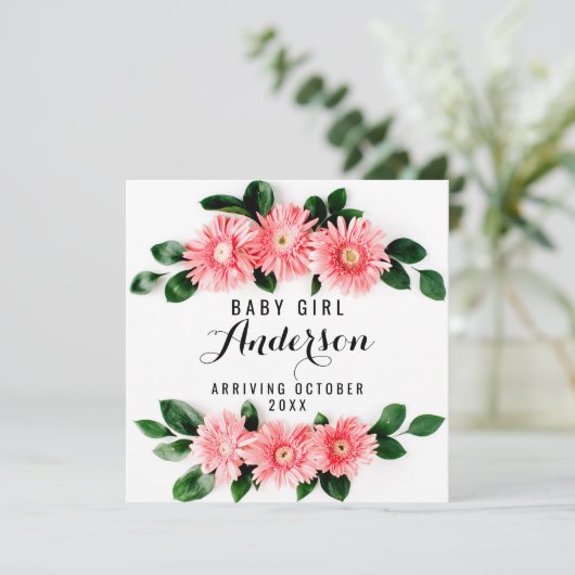 Zwangerschapsaankondiging - Pink Gerbera Daisy Bedankkaart (Staand voorkant)