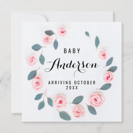 Zwangerschapsaankondiging - Pink Greenery Wreath Bedankkaart (Voorkant)