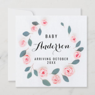 Zwangerschapsaankondiging - Pink Greenery Wreath Bedankkaart