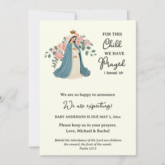 Zwangerschapsaankondiging religieus gebed notitiekaartje (Voorkant)