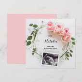 Zwangerschapsaankondiging Roze Bloemenkrans Kaart (Voorkant / Achterkant)