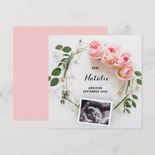 Zwangerschapsaankondiging Roze Bloemenkrans Kaart (Voorkant / Achterkant)