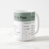 Zwangerschapsaankondiging vliegticket neutraal koffiemok (Voorkant rechts)