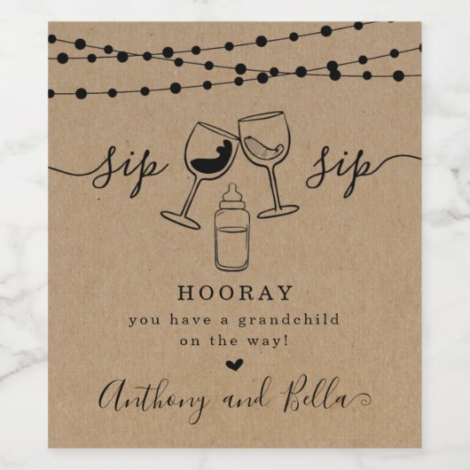 Zwangerschapsaankondiging voor de grootouders om t wijn etiket (Enkel label)