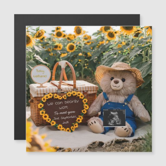 Zwangerschapsaankondiging Zonnebloem Teddybeer-cad (Voorkant / Achterkant)