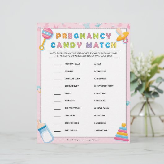 Zwangerschapsafstemming [Baby Basics Pink] Snoep Briefhoofd (Staand voorkant)