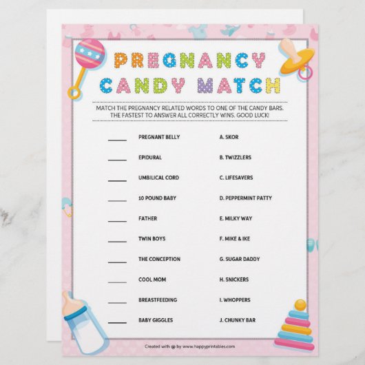 Zwangerschapsafstemming [Baby Basics Pink] Snoep Briefhoofd (Voorkant / Achterkant)