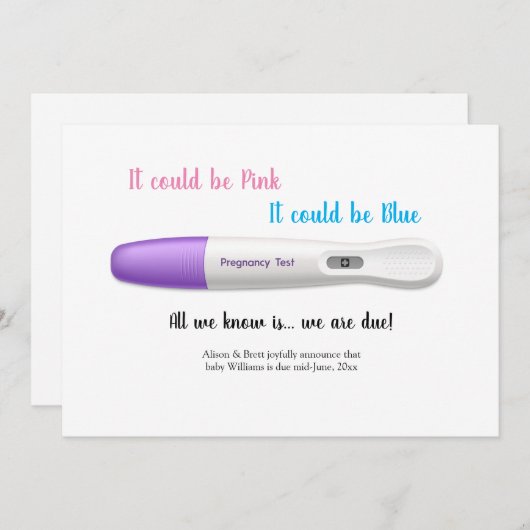 Zwangerschapstest Aankondiging Kaart (Voorkant / Achterkant)