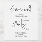 Zwangerschapsuitkondiging Baby tot nieuwe tante W Wijn Etiket (Enkel label)