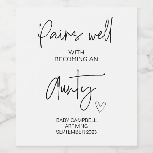 Zwangerschapsuitkondiging Baby tot nieuwe tante W Wijn Etiket (Enkel label)