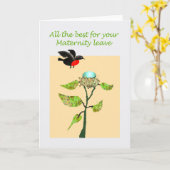 Zwangerschapsverlof beste wensen, vogel, ei en nes kaart (Gele Bloem)