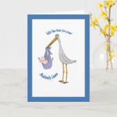 Zwangerschapsverlof, ooievaar en baby kaart (Gele Bloem)