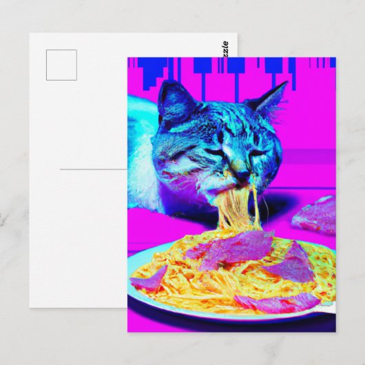 Zwangstkat Eating Spaghetti generativcontent Briefkaart (Voorkant / Achterkant)