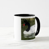 Zwangwesp in zwart-wit en cygnets in water. mok (Voorkant rechts)