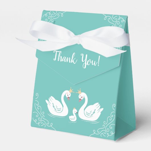 Zwans Baby shower Bird met Crown Co-Ed Blauwgroen Bedankdoosjes (Voorkant Zijde)