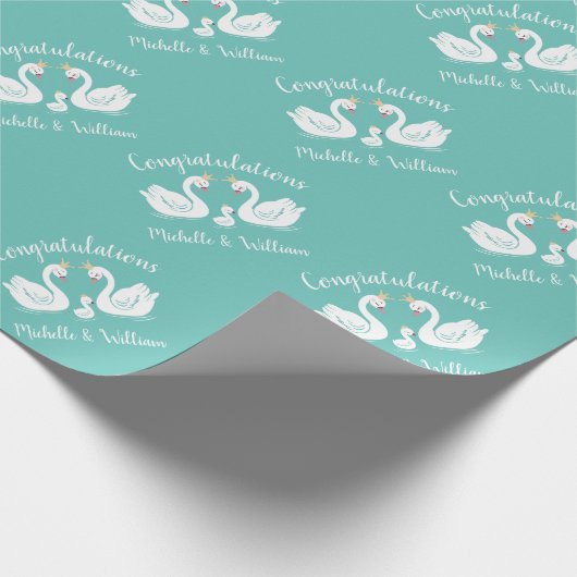 Zwans Baby shower Bird met Crown Co-Ed Blauwgroen Cadeaupapier (Hoek)