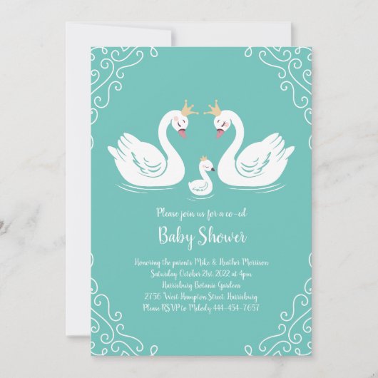 Zwans Baby shower Bird met Crown Co-Ed Blauwgroen Kaart (Voorkant)
