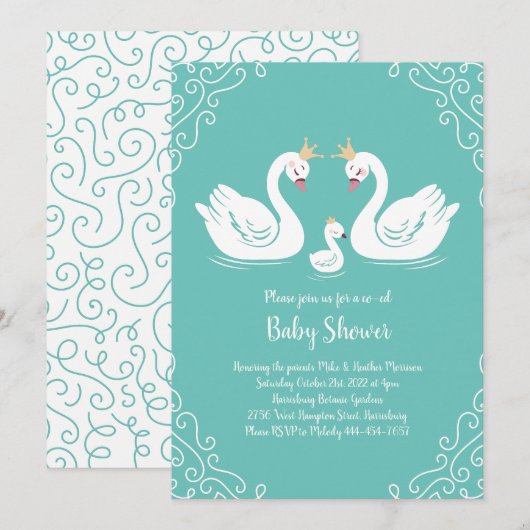 Zwans Baby shower Bird met Crown Co-Ed Blauwgroen Kaart (Voorkant / Achterkant)