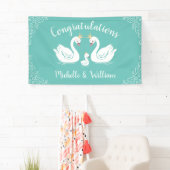 Zwans Baby shower Bird met Crown Co-Ed Blauwgroen Spandoek (Insitu)