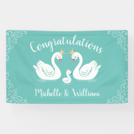 Zwans Baby shower Bird met Crown Co-Ed Blauwgroen Spandoek
