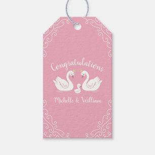 Zwans Baby shower Vogel met Crown Co-Ed Roze Cadeaulabel