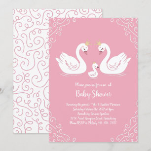 Zwans Baby shower Vogel met Crown Co-Ed Roze Kaart