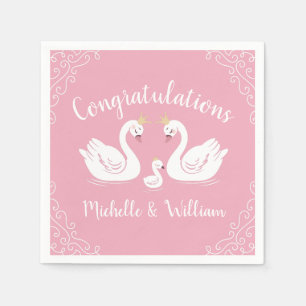 Zwans Baby shower Vogel met Crown Co-Ed Roze Servet