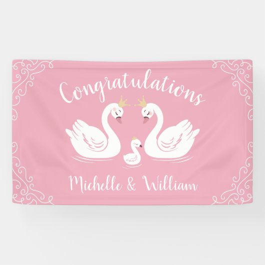 Zwans Baby shower Vogel met Crown Co-Ed Roze Spandoek (Horizontaal)