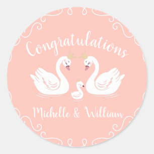 Zwans Baby shower Vogelvogel met kroon-Ed-strand Ronde Sticker