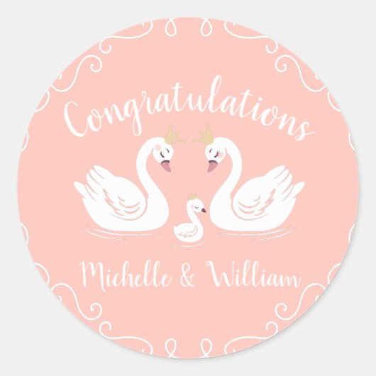 Zwans Baby shower Vogelvogel met kroon-Ed-strand Ronde Sticker (Voorkant)