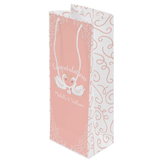 Zwans Baby shower Vogelvogel met kroon-Ed-strand Wijn Cadeautas (Achterkant Gekanteld)