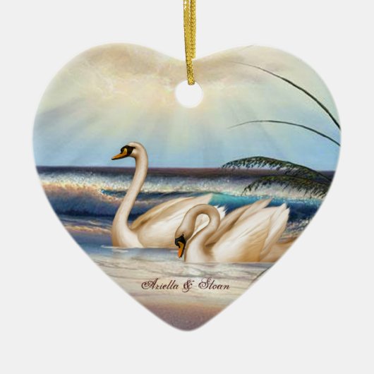 Zwans Paars - Liefde - Hartvormig siervormig Keramisch Ornament (Voorkant)