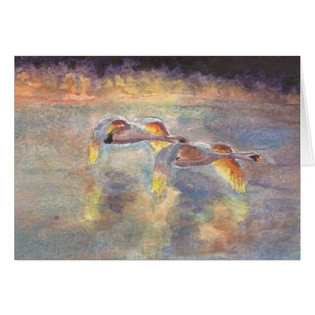 Zwans Verwarmd thuis op zonsondergang (Voorkant Horizontaal)