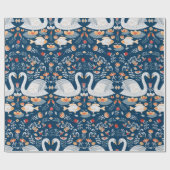 Zwans, vis, bloemen op een blauwe achtergrond. Dec Cadeaupapier (Vlak)