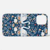 Zwans, vis, bloemen op een blauwe achtergrond. Dec Case-Mate iPhone Case (Achterkant (horizontaal))