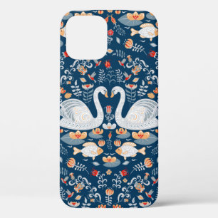 Zwans, vis, bloemen op een blauwe achtergrond. Dec Case-Mate iPhone Case