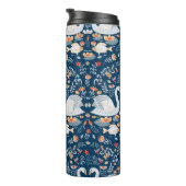 Zwans, vis, bloemen op een blauwe achtergrond. Dec Thermosbeker (Geroteerd rechts)