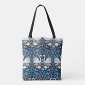 Zwans, vis, bloemen op een blauwe achtergrond. Dec Tote Bag (Achterkant)