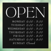 Zwar Elegant Serif Detailhandel Open Uur Winkelure Raamsticker (Vel 3)