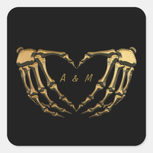 Zwar Goud Skelet Gotische Handen Liefde Hartvorm Vierkante Sticker