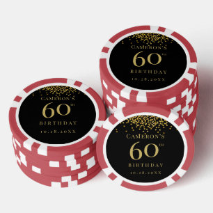 Zwar-gouden confetti feestartikel voor 60ste verja poker chips