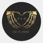 Zwar Gouden Skelet Gotische Handen Liefde Hartvorm Ronde Sticker (Voorkant)