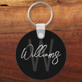 Zwar Moderne Script Persoonlijk Monogram en Naam Sleutelhanger (Voorkant)